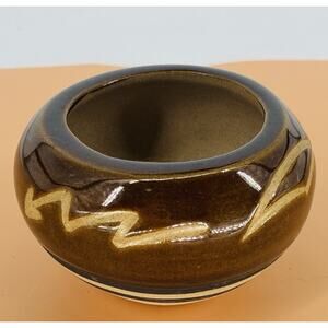 Vtg Saguro Stoneware small pottery vessel Hand Thrown Incised Native Am Tribal